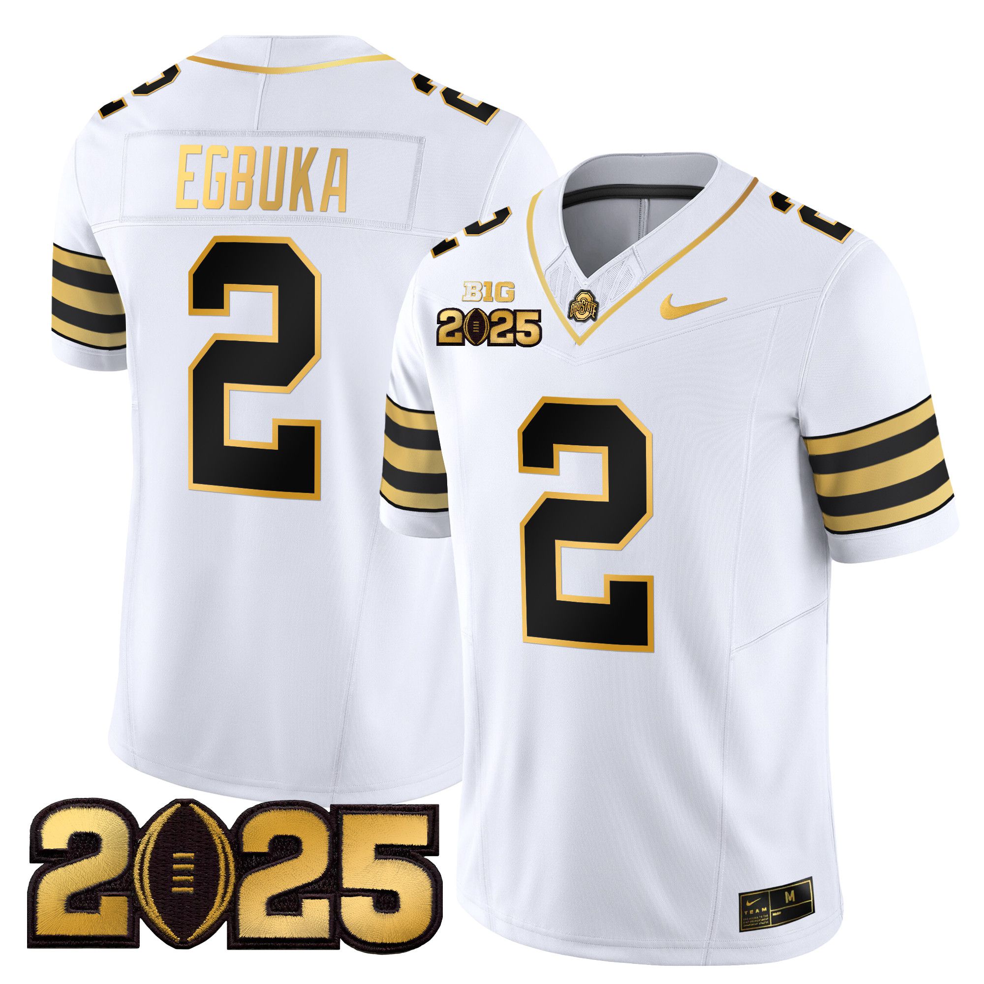 Men Ohio State Buckeyes #2 Egbuka White 2025 CFP Final Patch Gold Vapor Limited NCAA Jersey->ncaa teams->NCAA Jersey